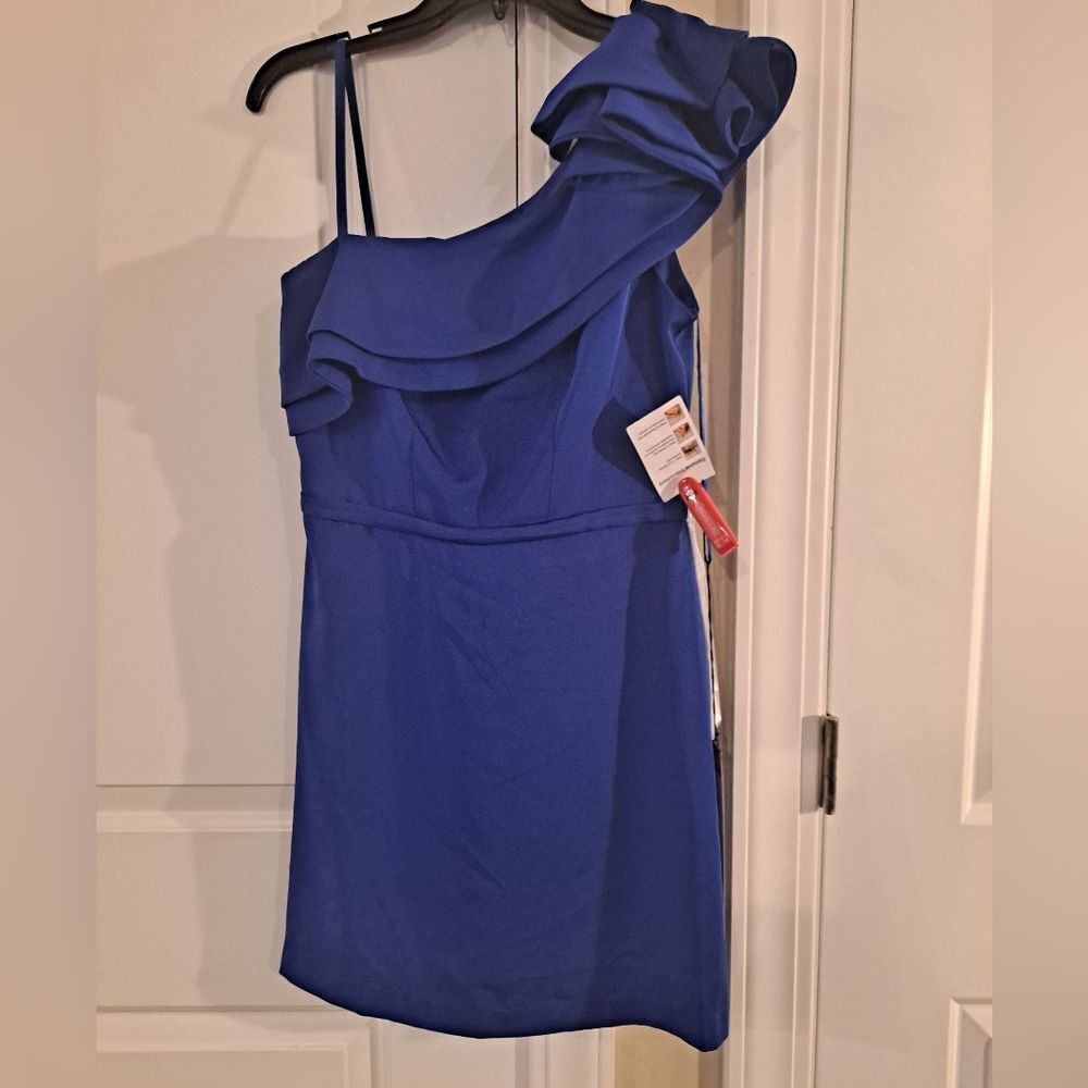 Mac Duggal Royal Blue One-Shoulder Mini Dress